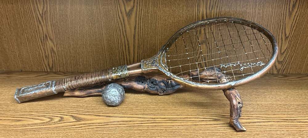 Vintage Copper Tennis Racket Sculpture By Henry Simon